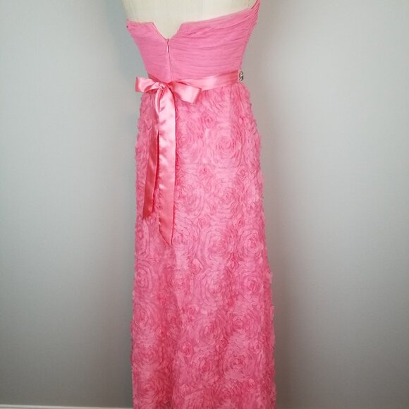 Gorgeous Ruffled Floral Coral Pink Formal Maxi Length Dress with Rhinestone Belt - Picture 7 of 12